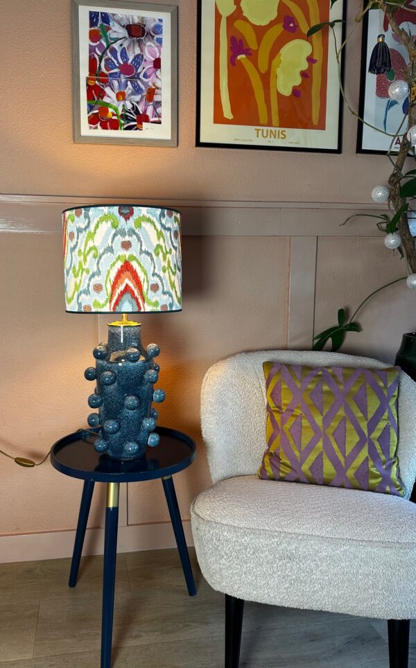 blauwe bollen lamp+kap 4 Blauwe bollen lamp met kap VERKOCHT