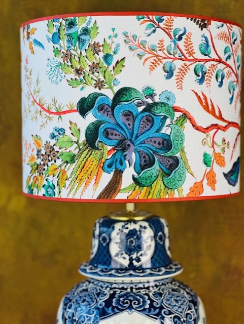 grote delfts blauwe lamp en kap