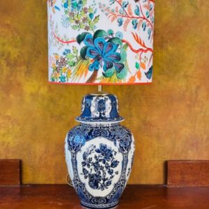 Delfts blauwe grote lampenvoet met Harlequin kap
